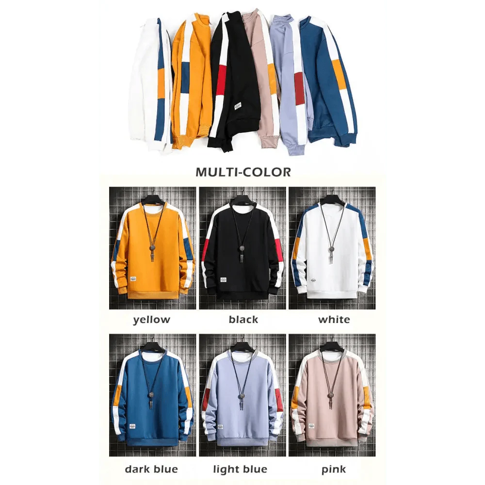 Men's Color Block Patchwork Sweatshirt | Long Sleeve Pullover