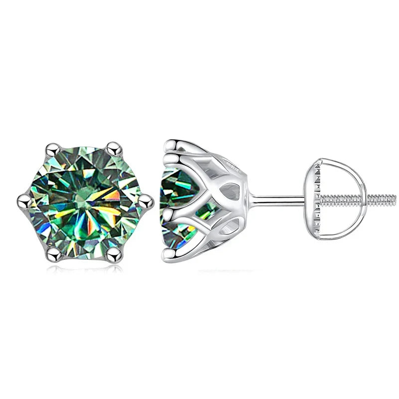 Pair of gemstone stud earrings on a white background