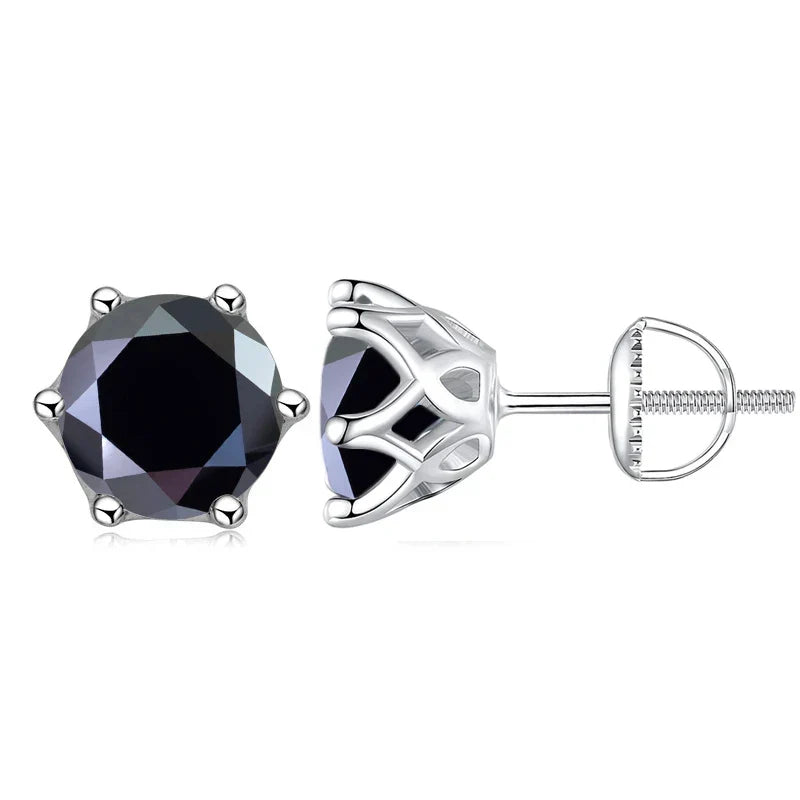 Black gemstone stud earrings on a white background