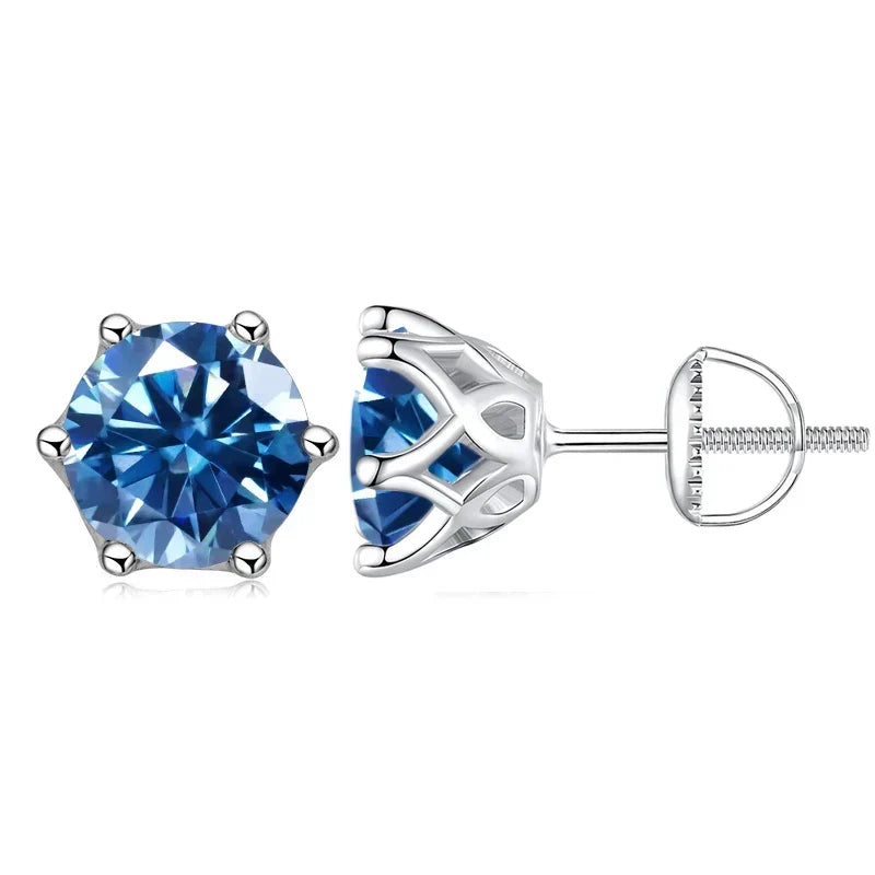 Blue gemstone stud earrings on a white background
