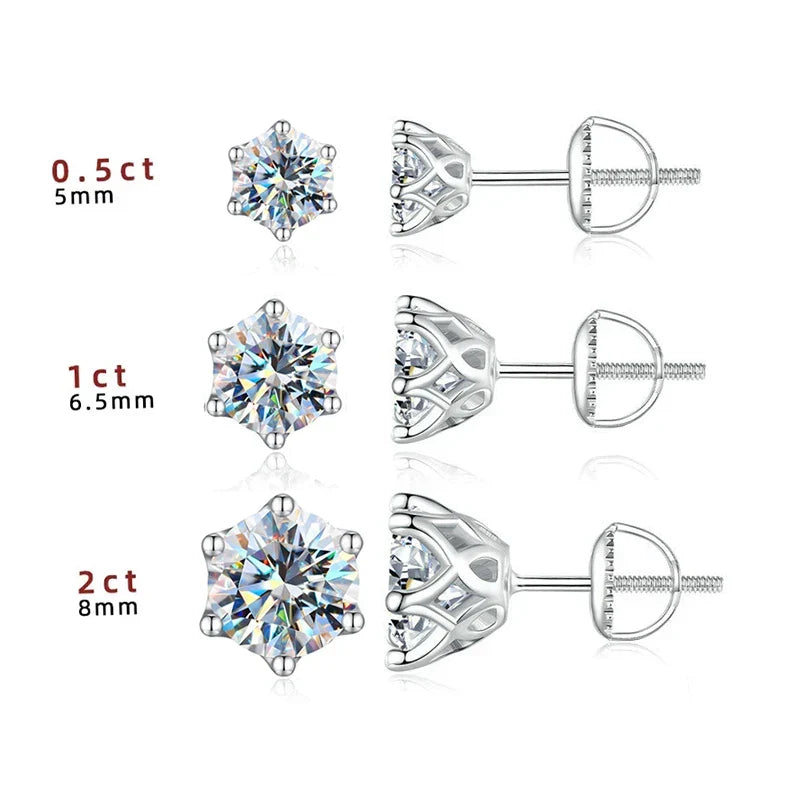 Set of diamond stud earrings with varying carat weights on a white background
