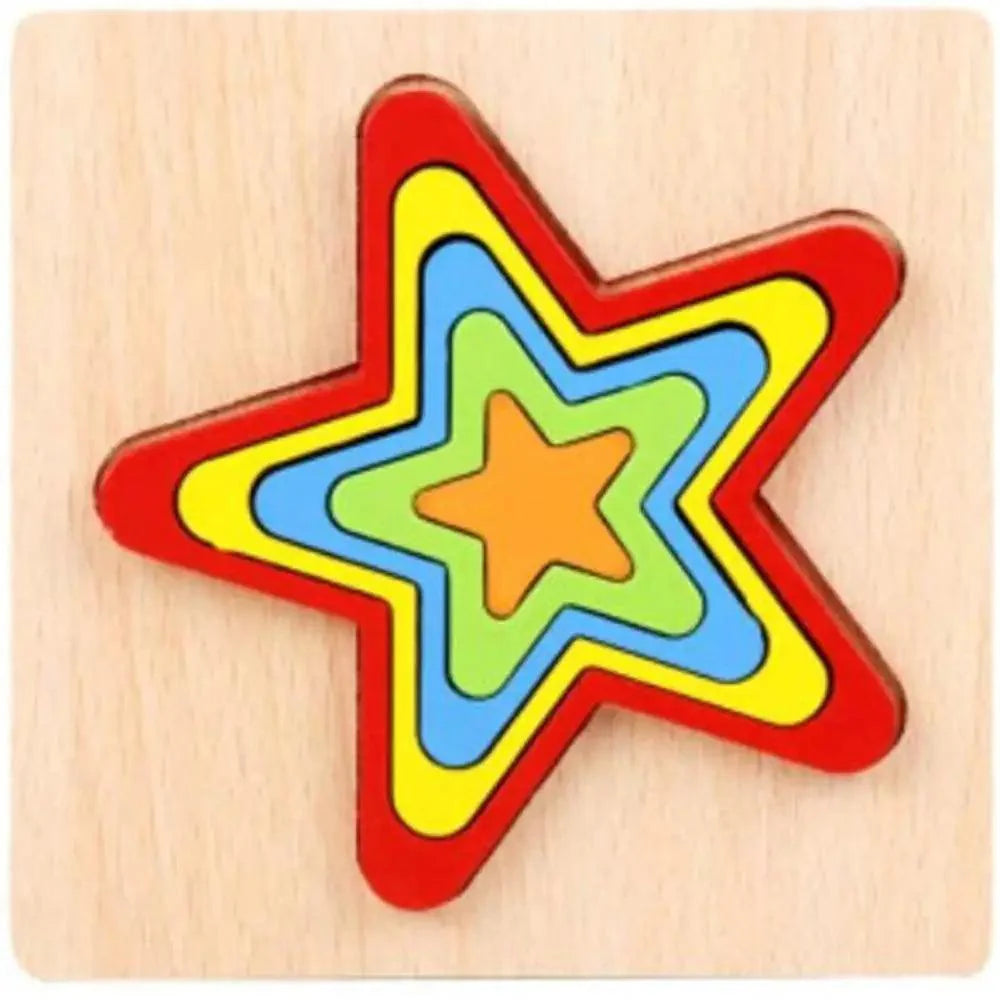 Colorful star-shaped wooden puzzle on a beige background