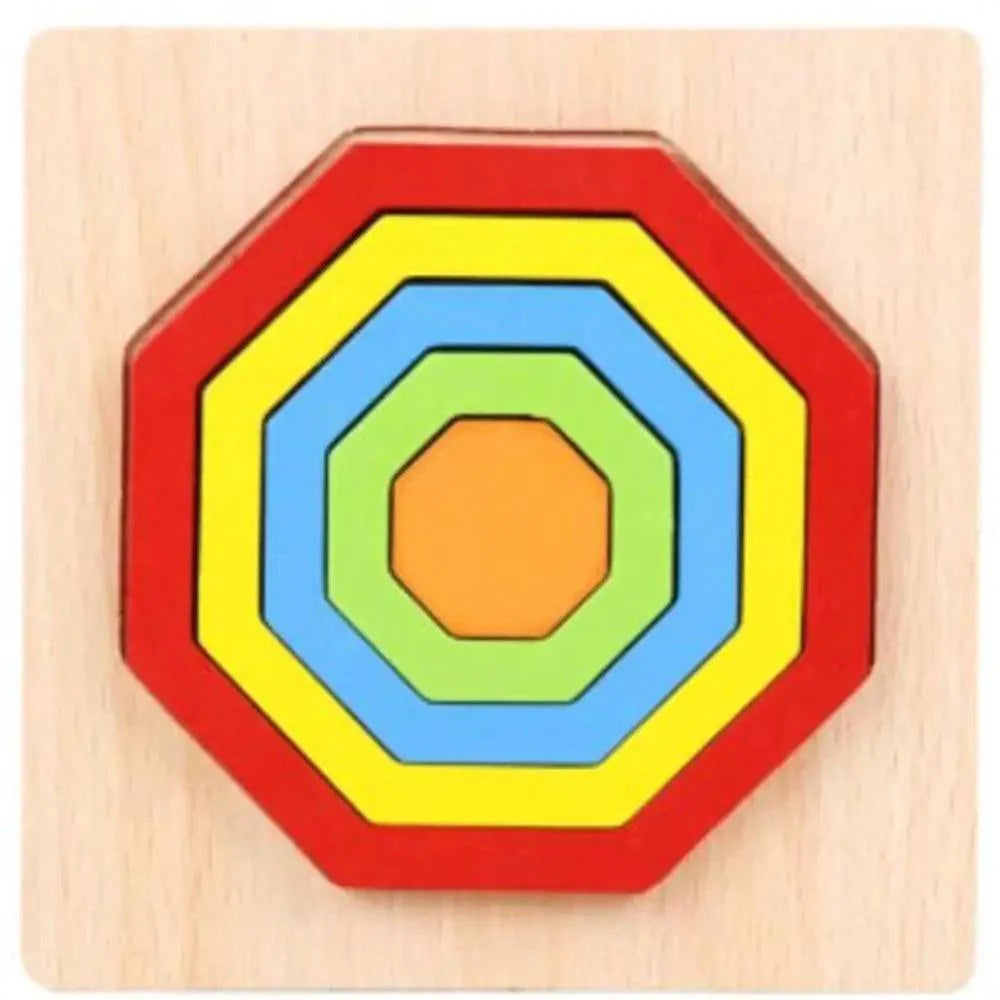 Colorful geometric wooden puzzle on a beige background