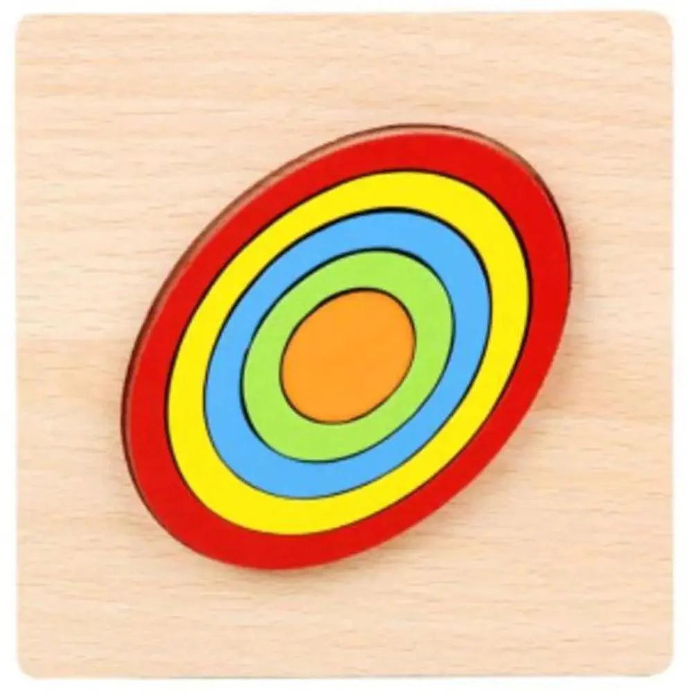 Colorful circular puzzle on a wooden base