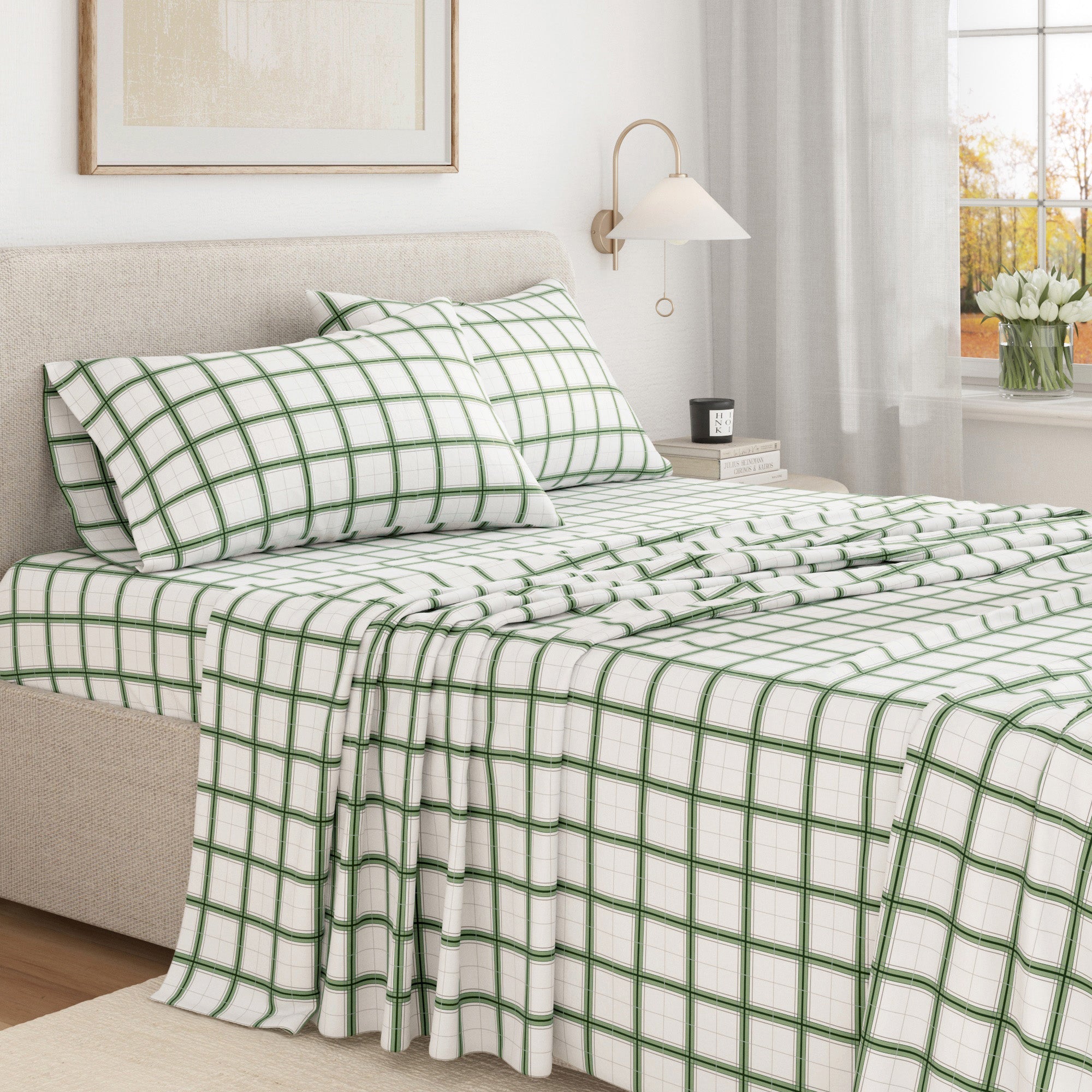 Turkish Cotton Flannel Sheet Set — Plaid & Stripe, Double-Brushed | OEKO-TEX® Certified