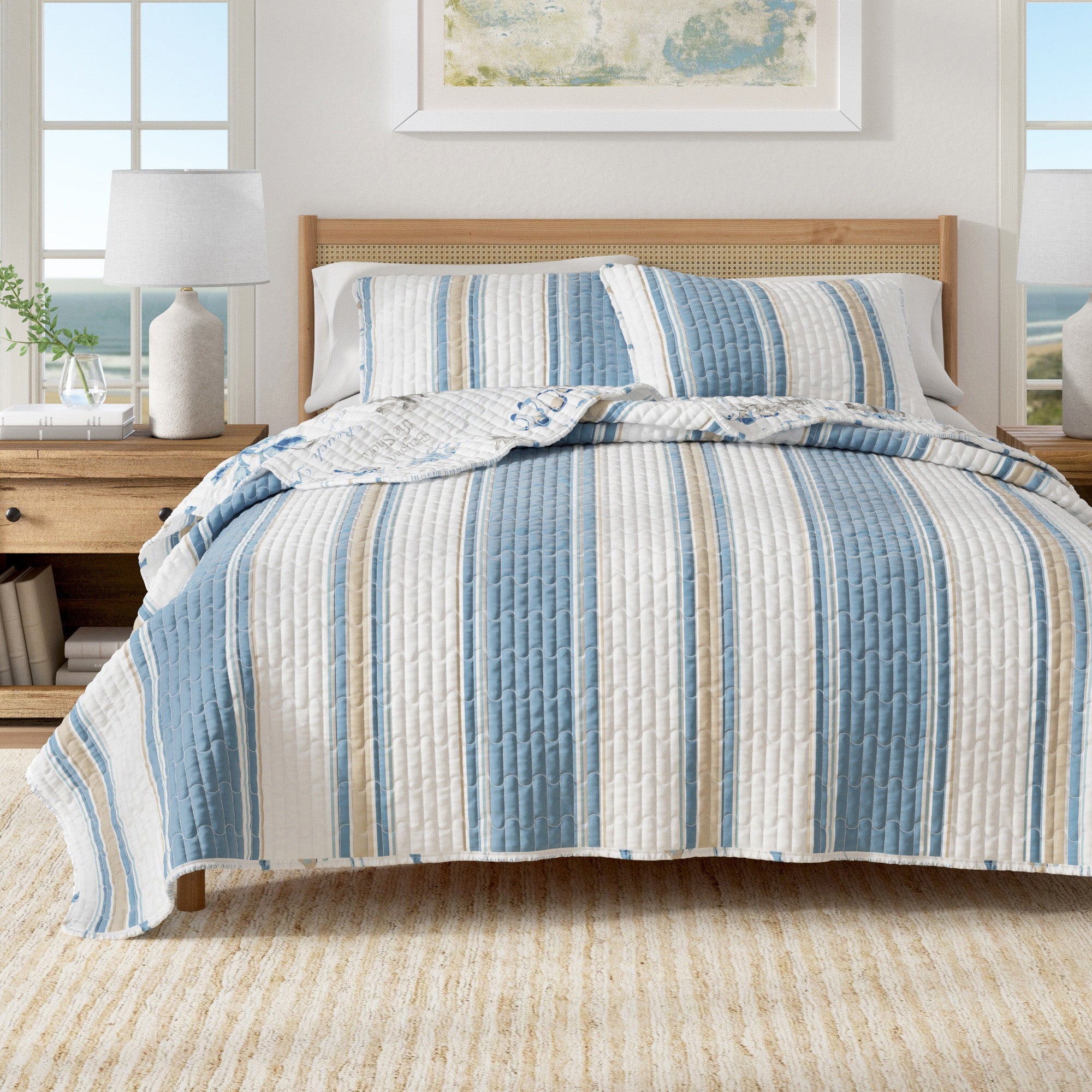 Coastal Quilt Set — Double-Brushed Microfiber | Breezy Seaside Style, All-Season