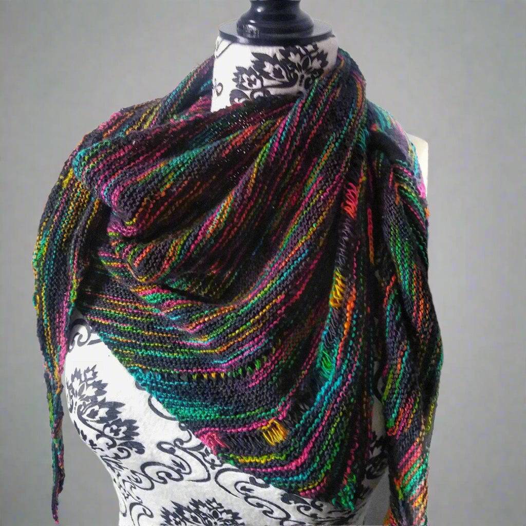 Neon Pop Shawl Knitting Pattern | Easy Colorful Lace Weight Knit Shawl