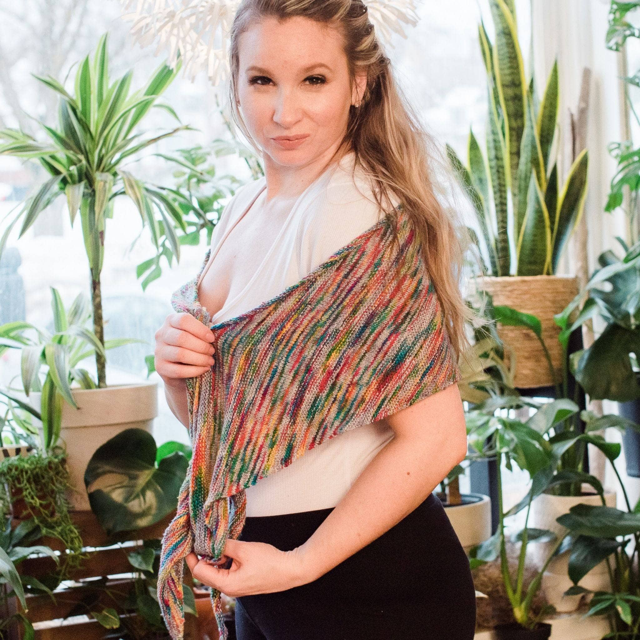 Neon Pop Shawl Knitting Pattern | Easy Colorful Lace Weight Knit Shawl