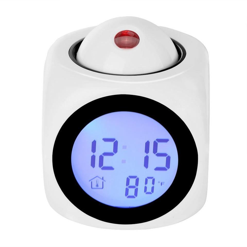 Digital clock with temperature display on a white background