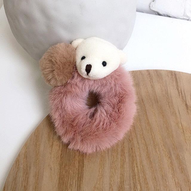 Faux Mink Fur Scrunchie Hair Ties — Fluffy Pom-Pom Elastic Hair Bands for Women
