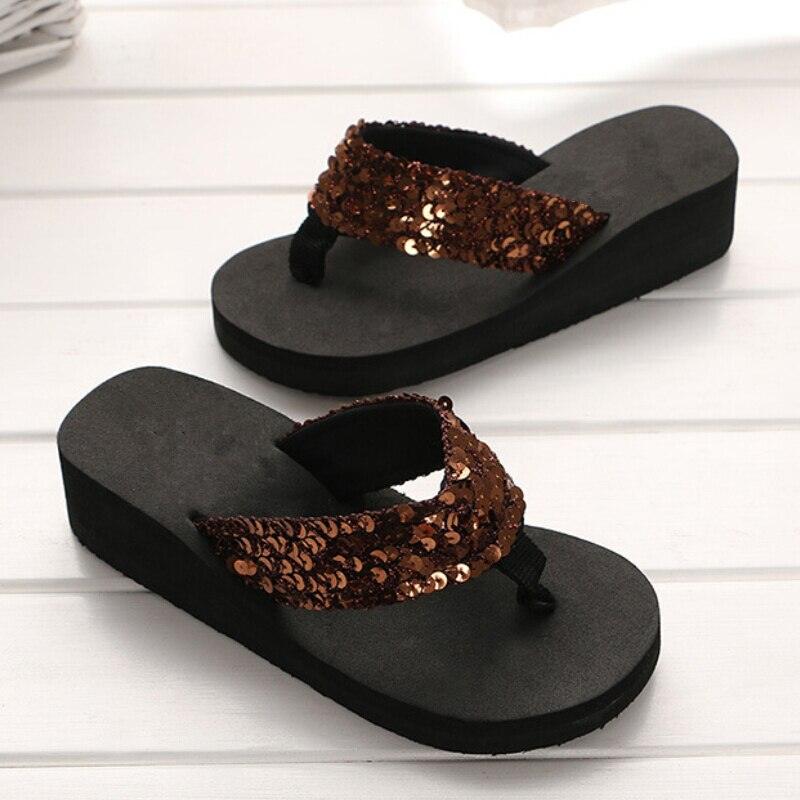 Women's Sequin Bow Platform Slide Slippers – Non-Slip Indoor & Outdoor Beach Shoes