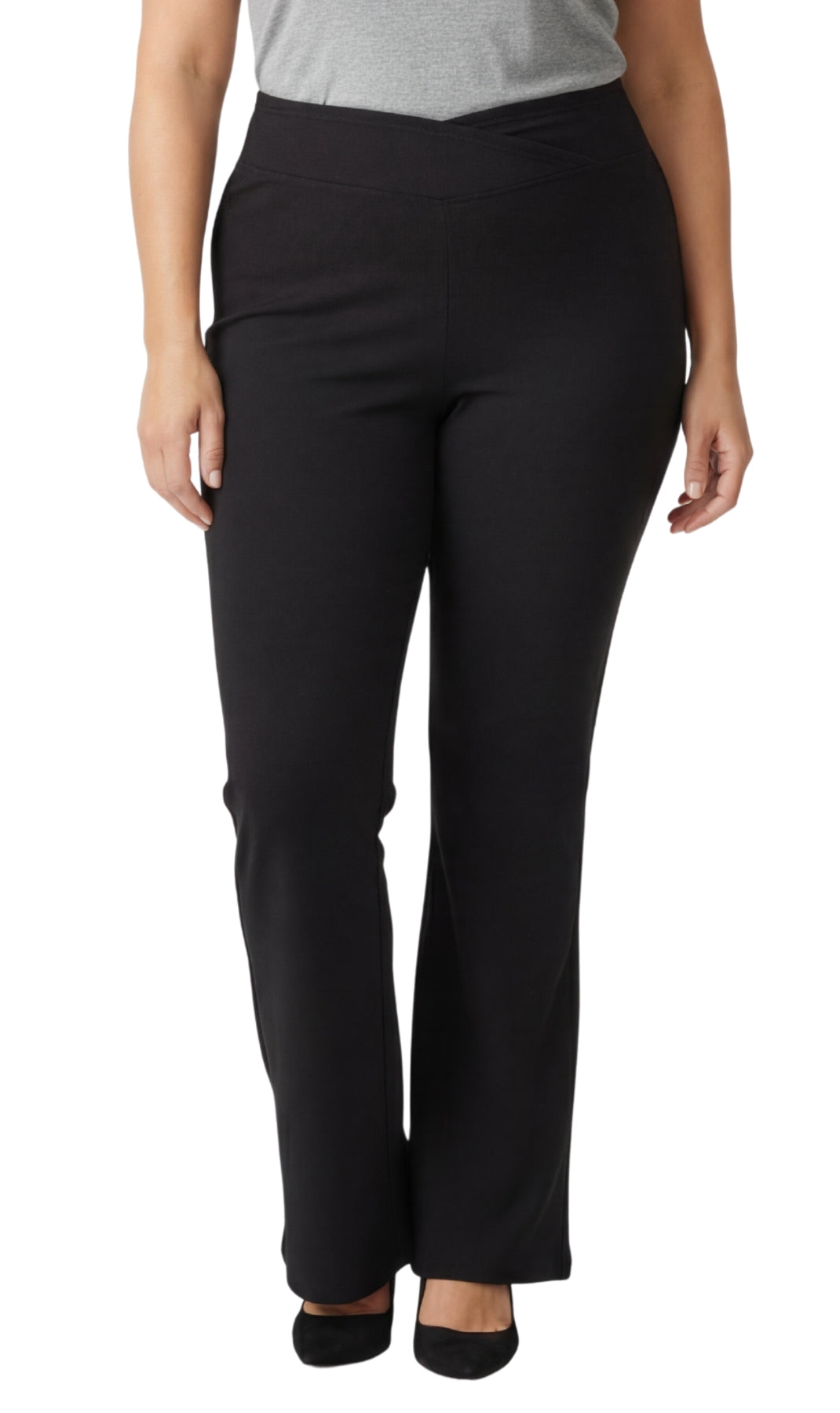 Damen-Bootcut-Leggings aus Baumwoll-Stretch – überlappende Taille, ausgestellter Saum | Größeninklusiv