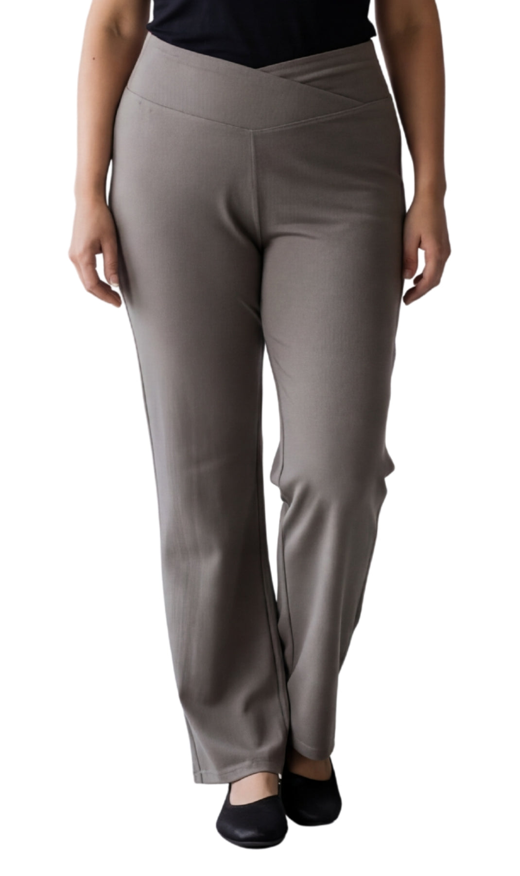 Damen-Bootcut-Leggings aus Baumwoll-Stretch – überlappende Taille, ausgestellter Saum | Größeninklusiv
