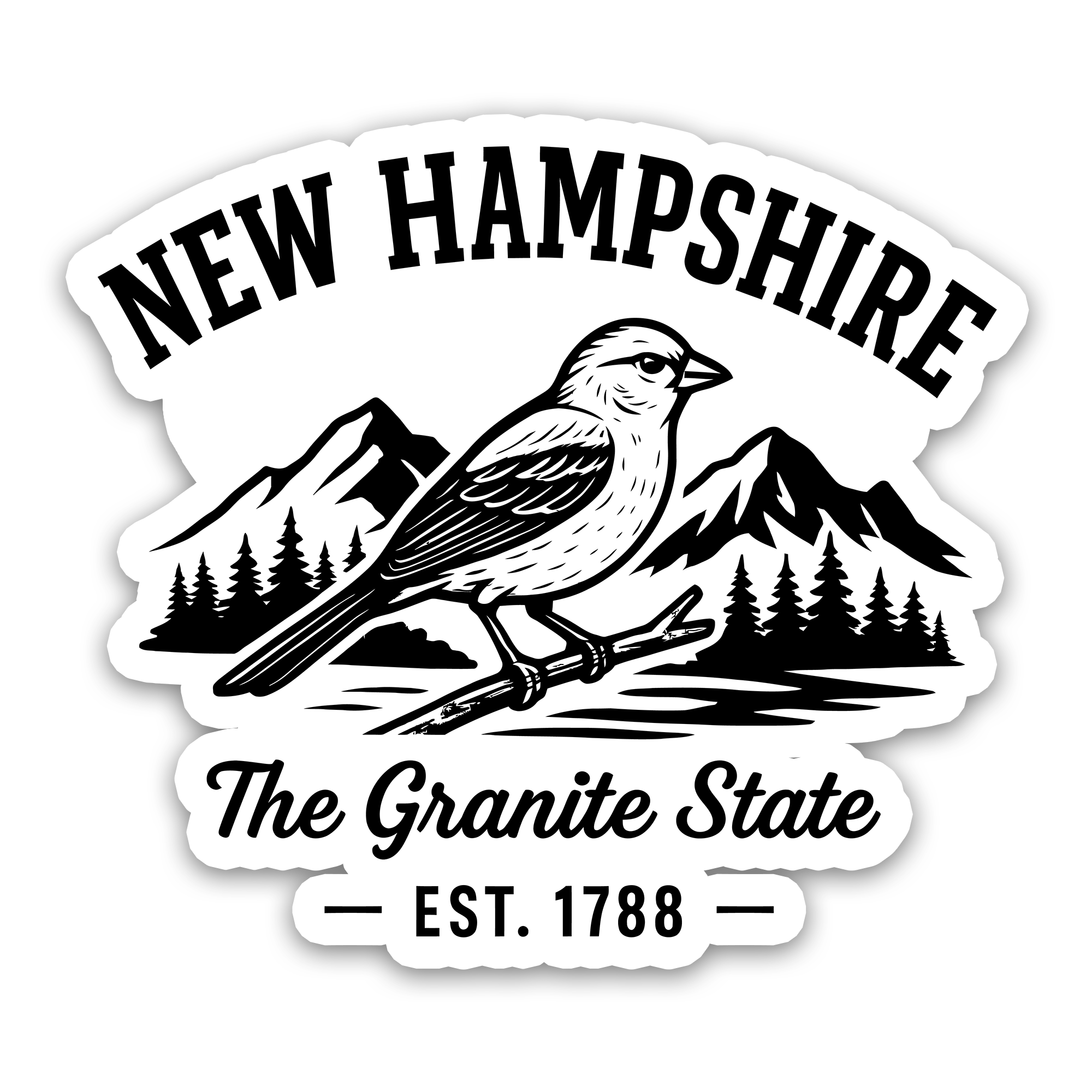 New Hampshire Granite State Vinyl Sticker | Purple Finch & White Mountains Decal
