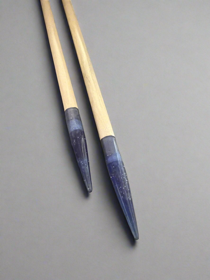 Purple Glitter Resin & Maple Knitting Needles | Handcrafted Straight Needles 12"