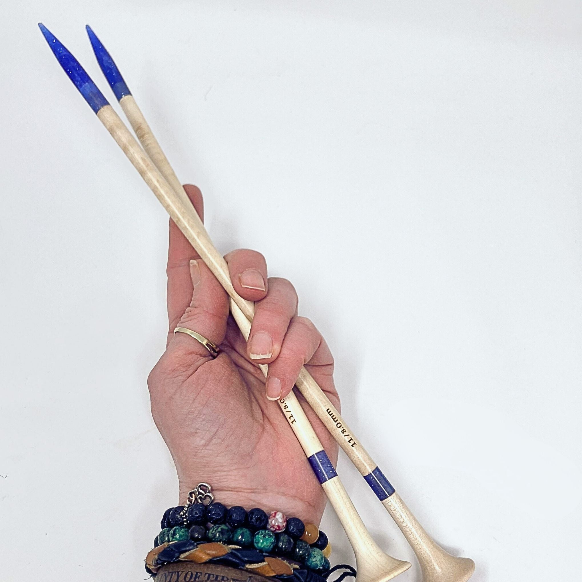 Purple Glitter Resin & Maple Knitting Needles | Handcrafted Straight Needles 12"
