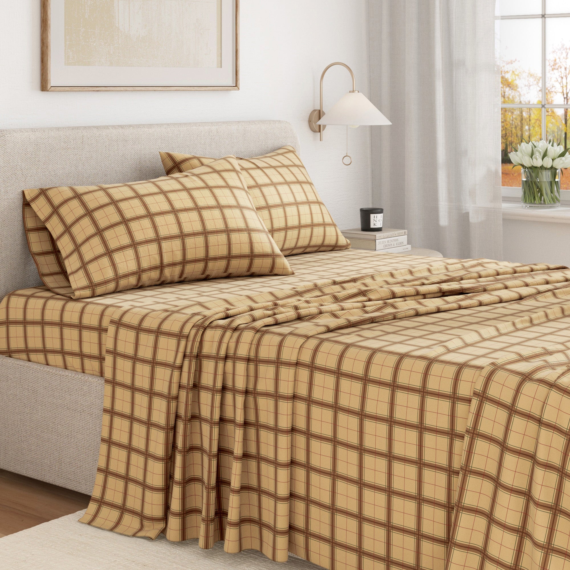 Turkish Cotton Flannel Sheet Set — Plaid & Stripe, Double-Brushed | OEKO-TEX® Certified
