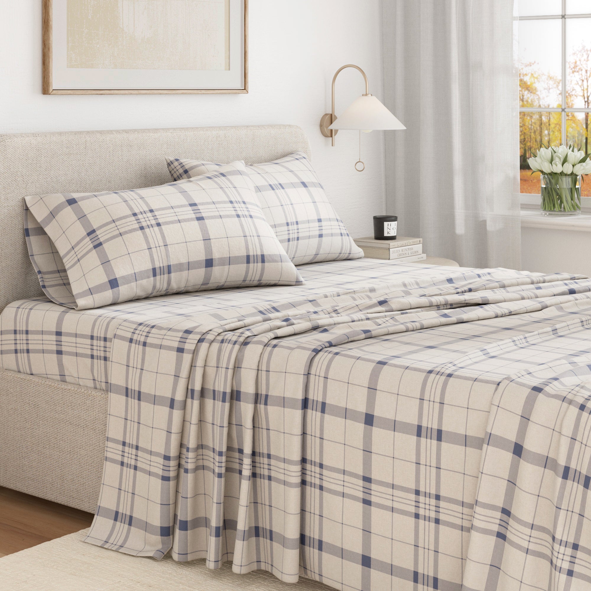 Turkish Cotton Flannel Sheet Set — Plaid & Stripe, Double-Brushed | OEKO-TEX® Certified
