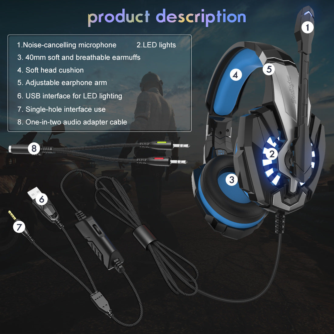 SoulBytes S9 Gaming Headset | Stereo Surround Sound with Noise-Canceling Mic for PS4, Xbox, PC & More
