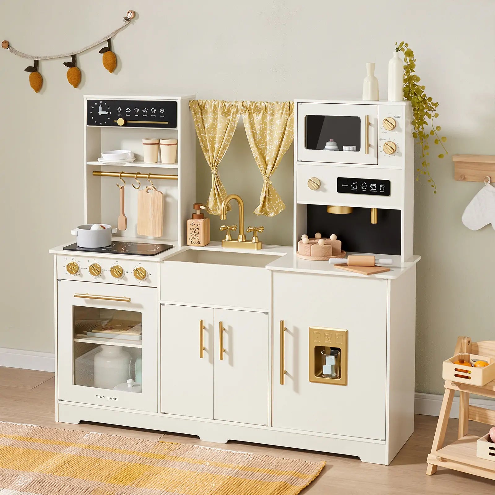 Luxurious Wooden Play Kitchen – Cream | Kids Pretend Play Chef Set
