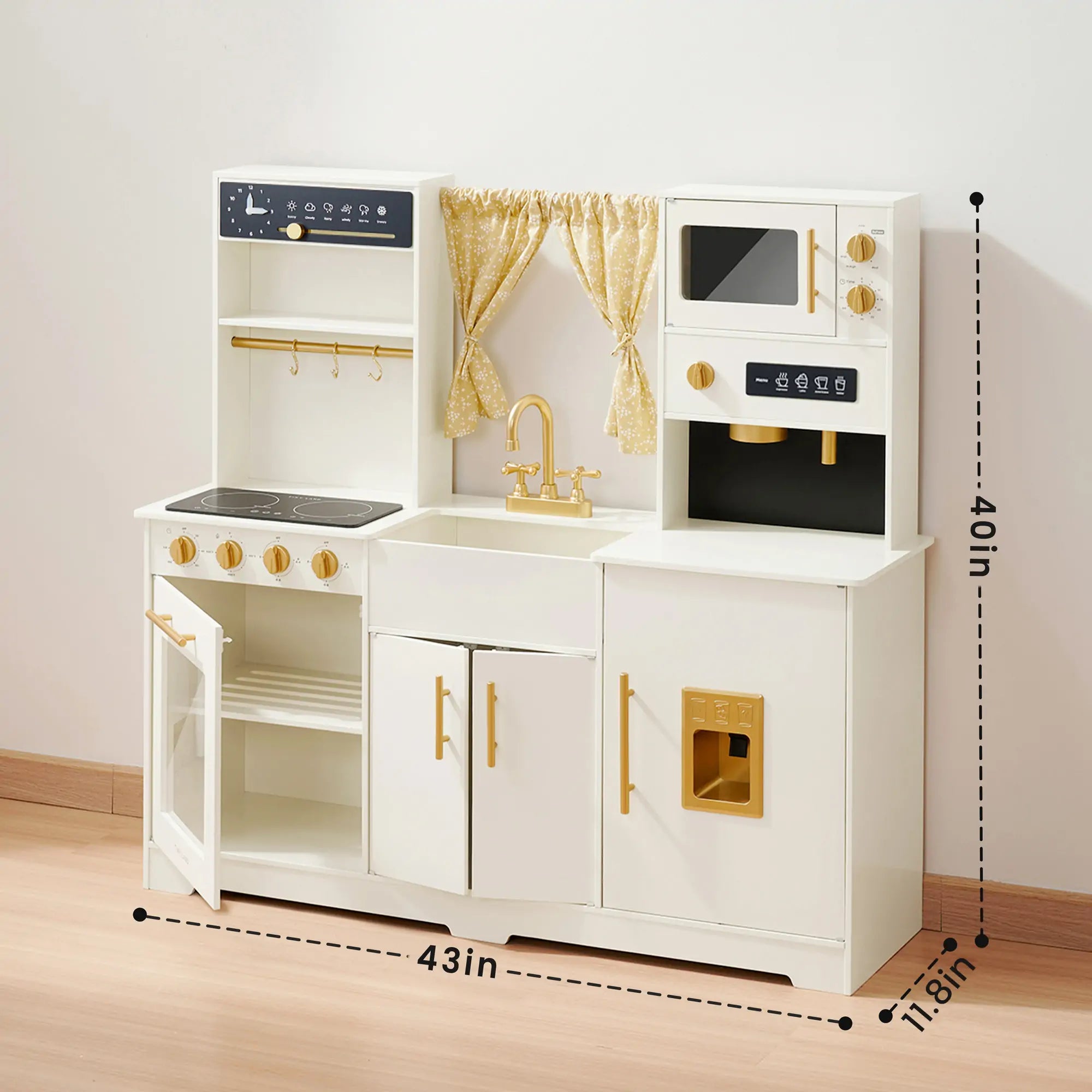 Luxurious Wooden Play Kitchen – Cream | Kids Pretend Play Chef Set