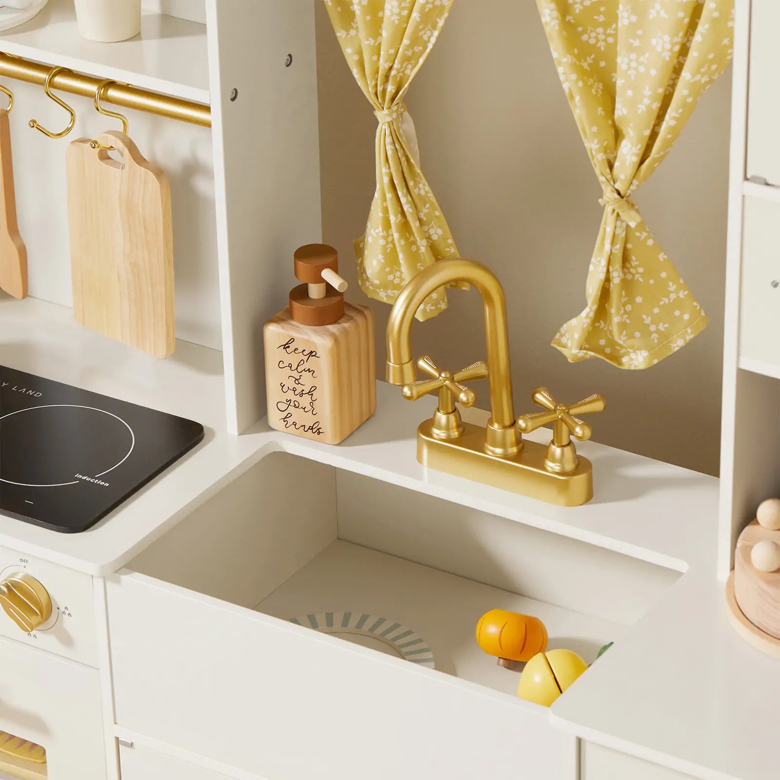 Luxurious Wooden Play Kitchen – Cream | Kids Pretend Play Chef Set