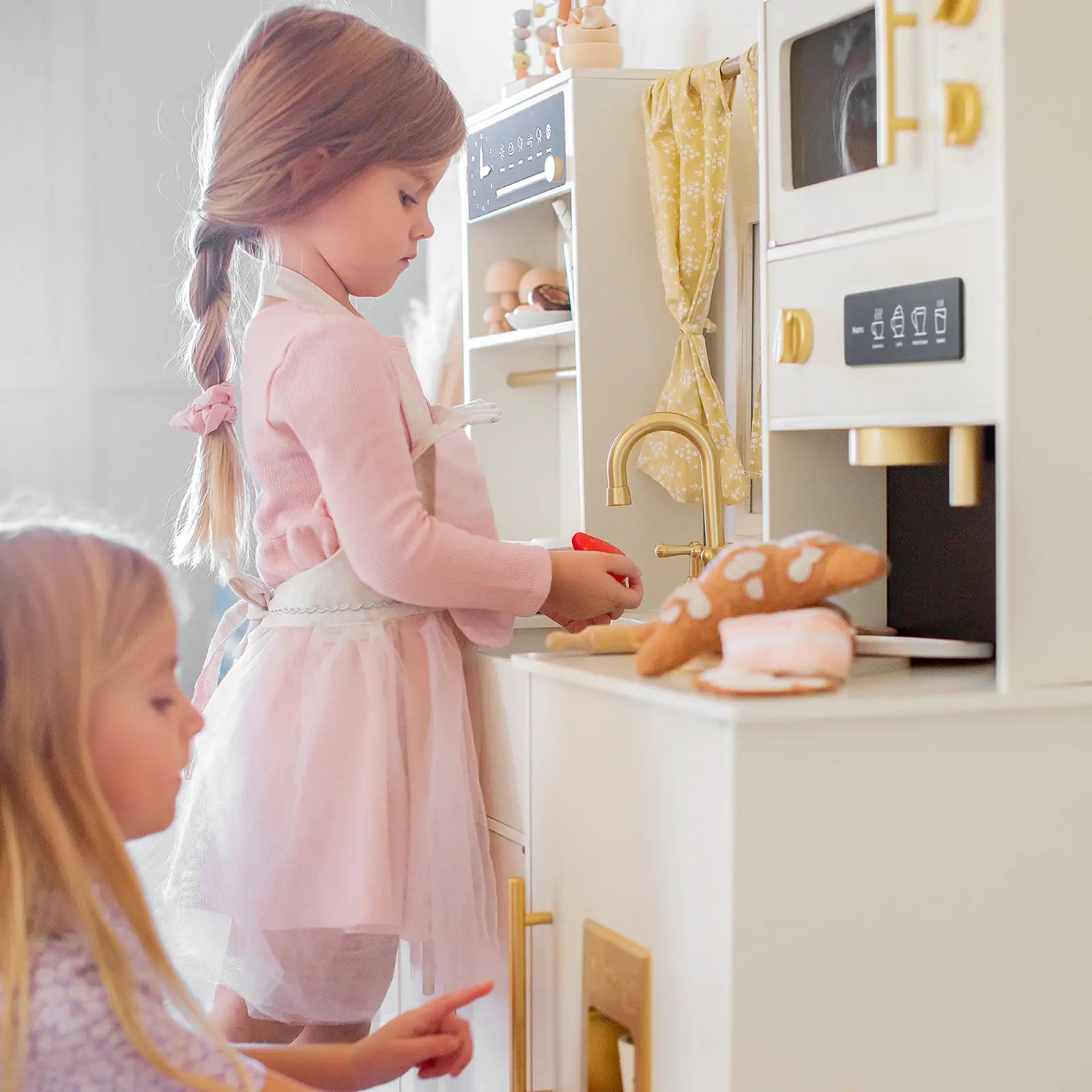 Luxurious Wooden Play Kitchen – Cream | Kids Pretend Play Chef Set