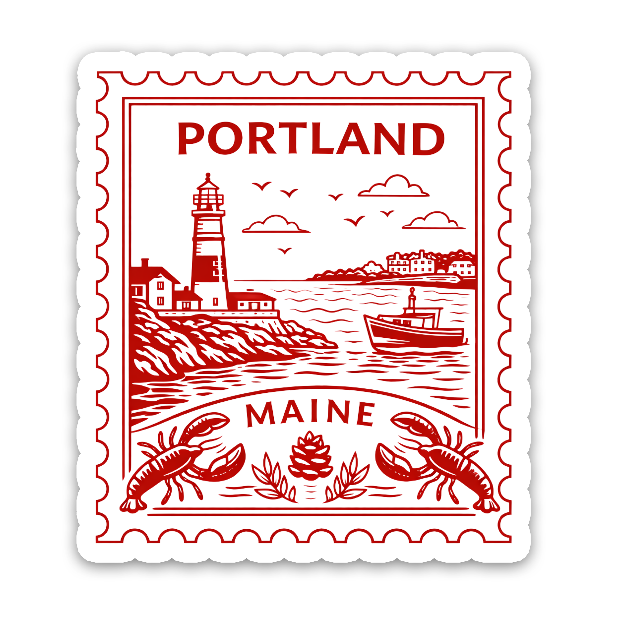 Portland Maine Retro Postage Stamp Vinyl Sticker | Portland Head Light Decal