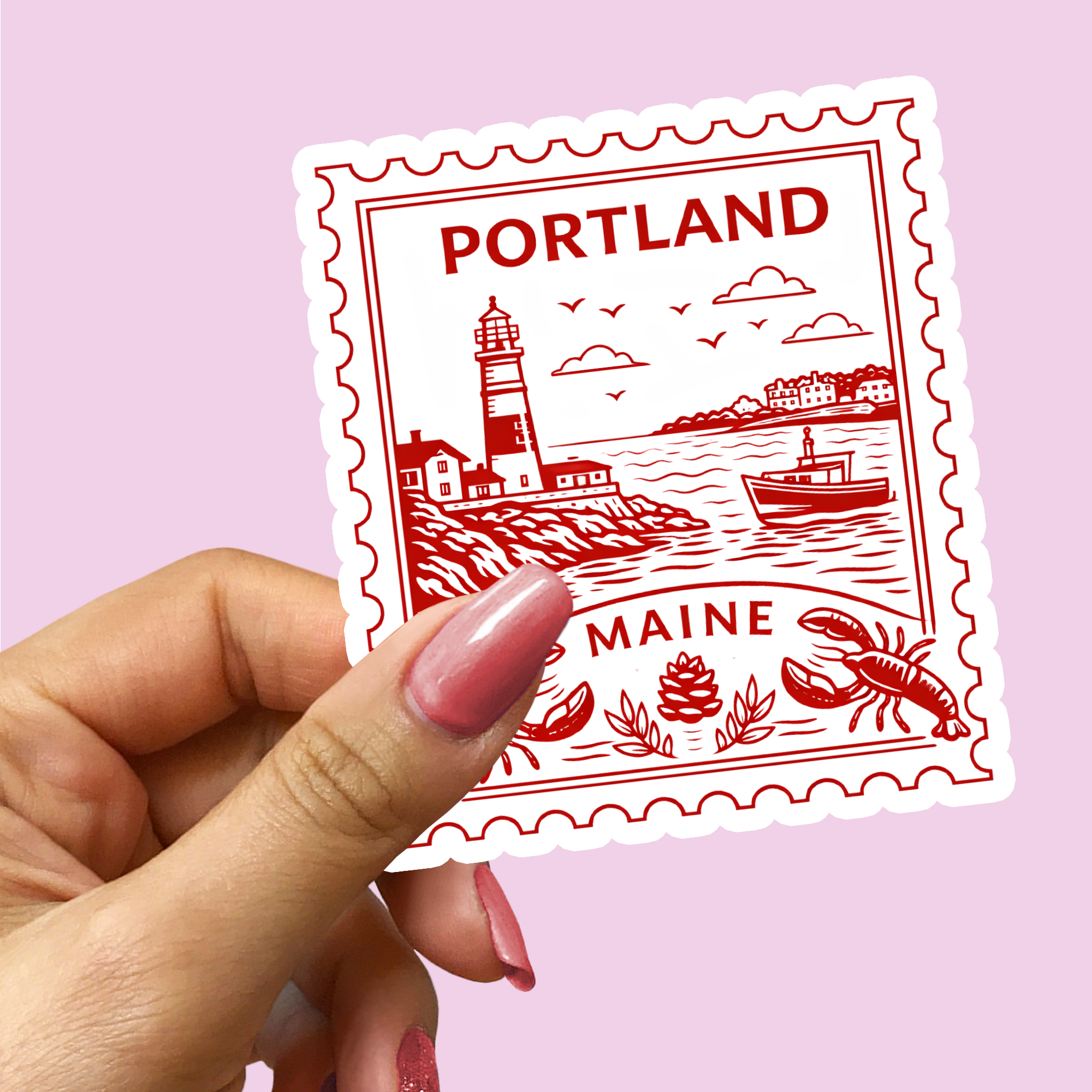 Portland Maine Retro Postage Stamp Vinyl Sticker | Portland Head Light Decal