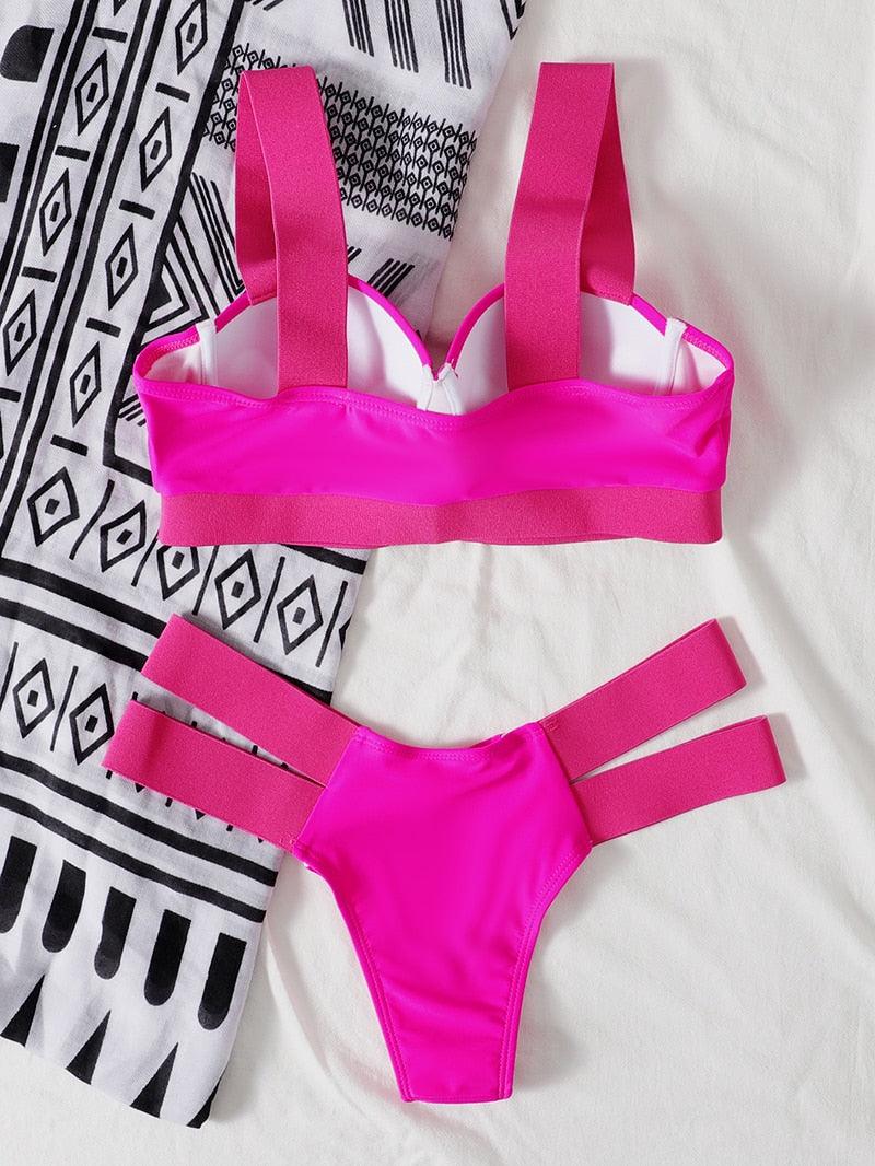 Women's Neon Patchwork Push-Up Bikini Set | 2-Piece Cutout Swimsuit | STEVVEX Fashion