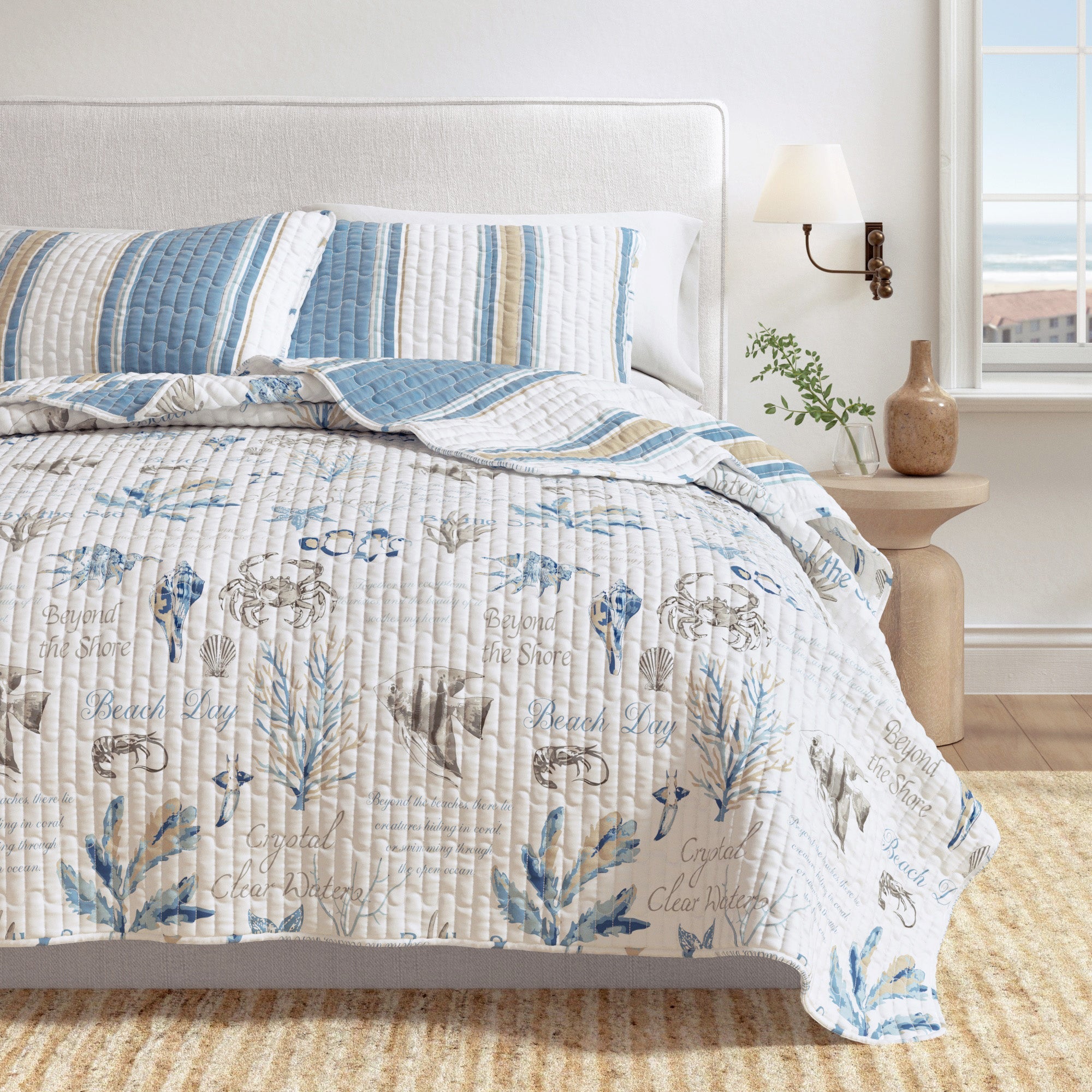 Coastal Quilt Set — Double-Brushed Microfiber | Breezy Seaside Style, All-Season