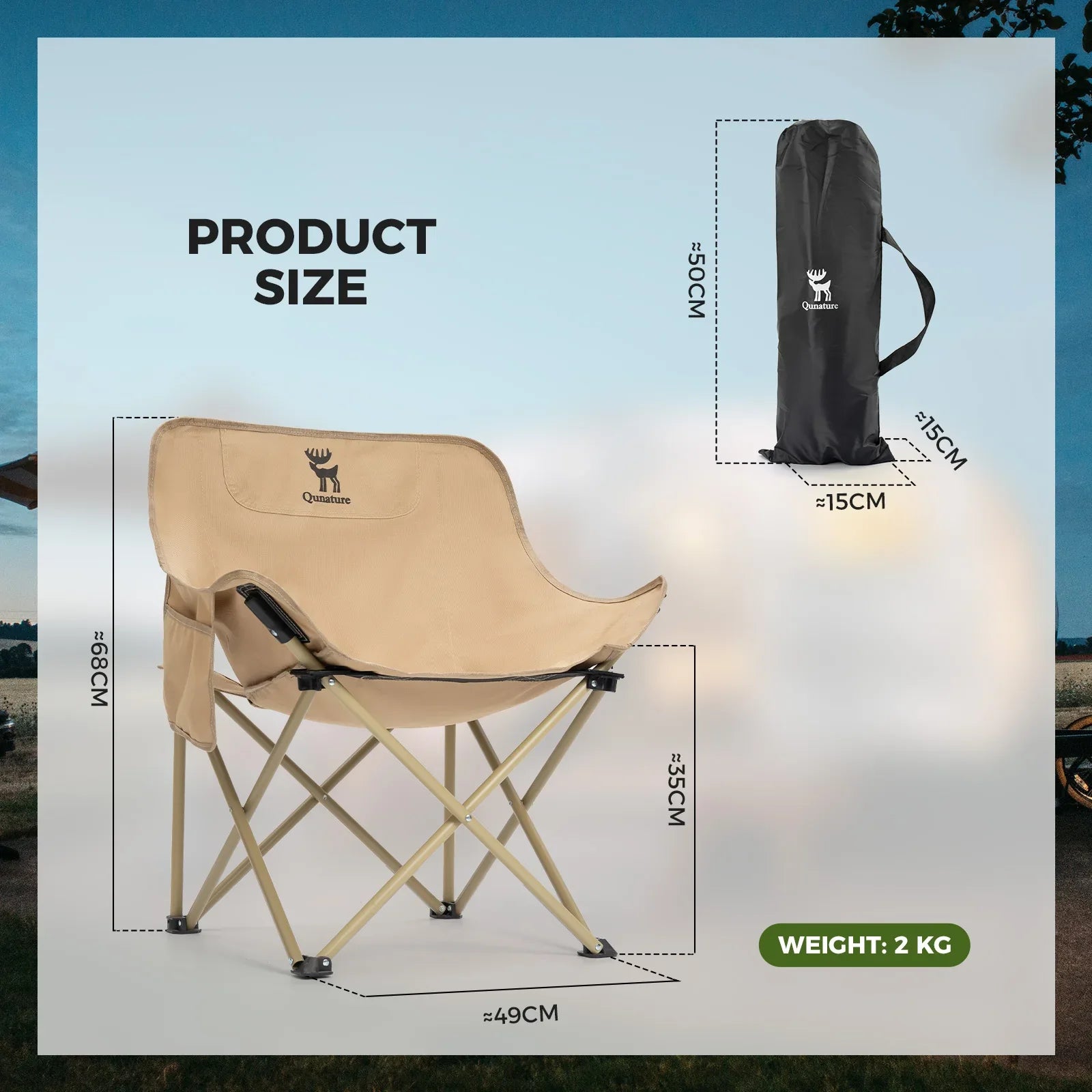 Folding Camping Chair — 1-Second Setup, 600D Oxford, 120kg Capacity | Adult & Kids