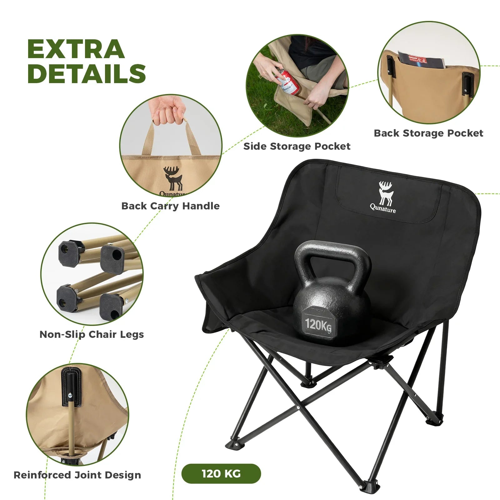 Folding Camping Chair — 1-Second Setup, 600D Oxford, 120kg Capacity | Adult & Kids