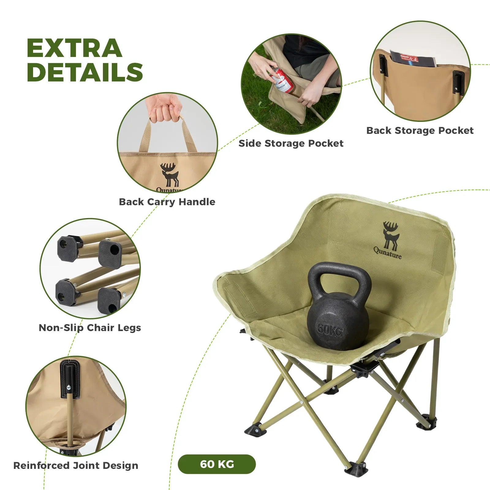 Folding Camping Chair — 1-Second Setup, 600D Oxford, 120kg Capacity | Adult & Kids