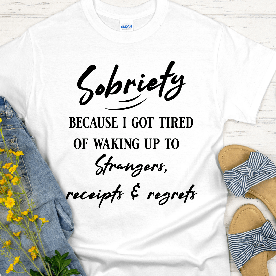 White t-shirt with motivational quote on a white background