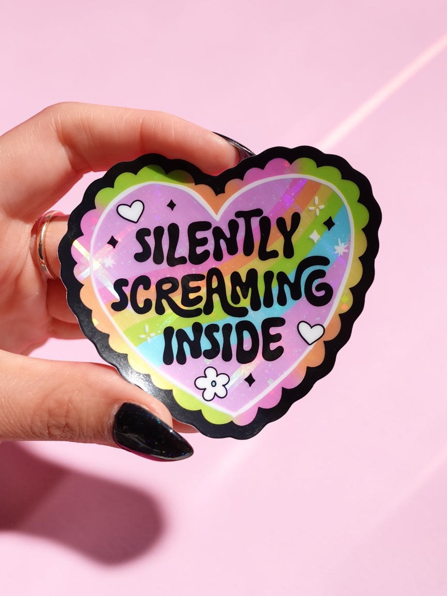 Silently Screaming Inside — Holographic Funny Vinyl Sticker