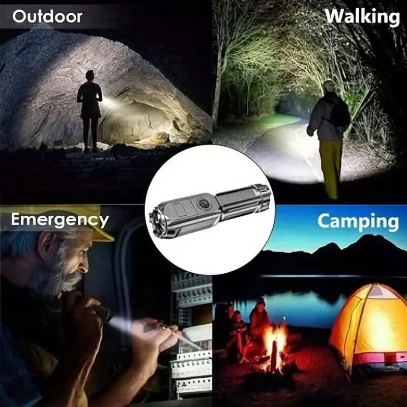 Telescopic Zoom Flashlight – USB Rechargeable, Dimmable LED