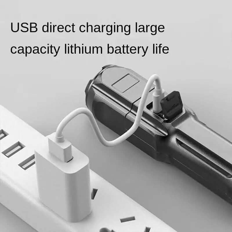 Telescopic Zoom Flashlight – USB Rechargeable, Dimmable LED