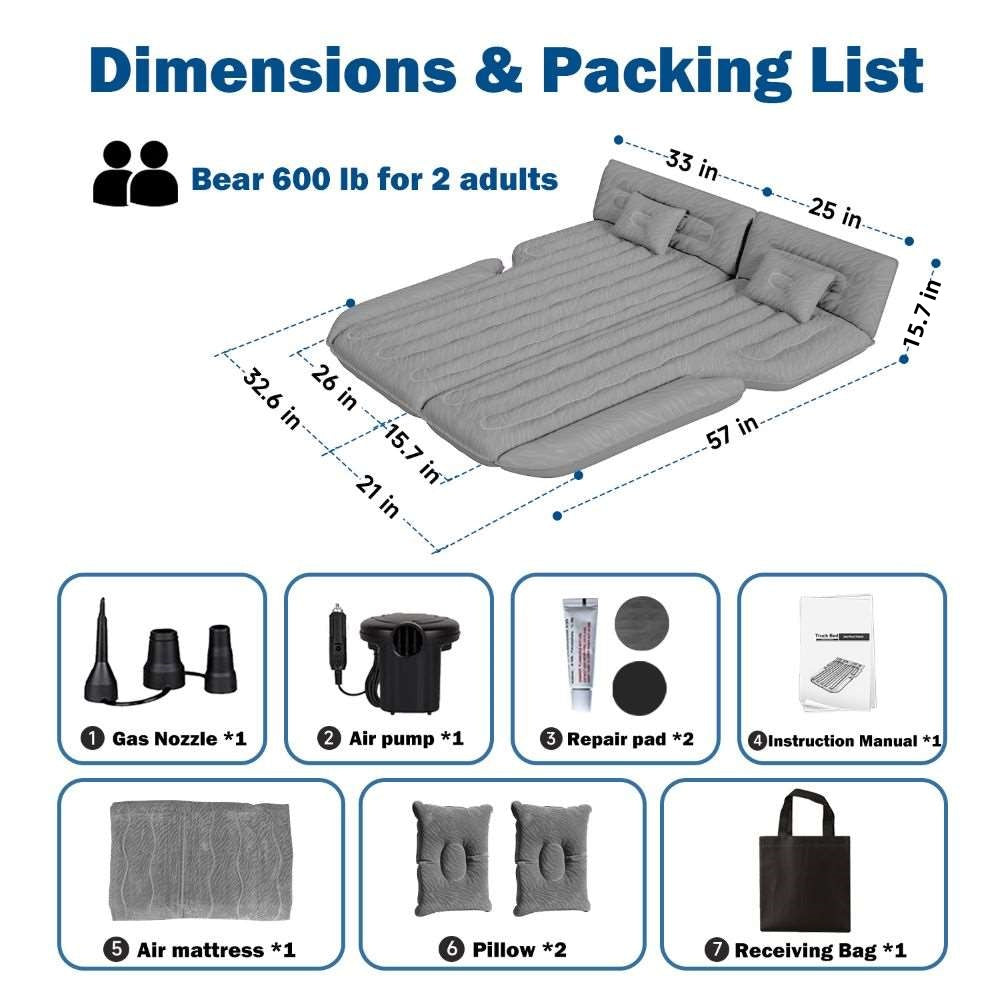 Umbrauto SUV Air Mattress 1.0 — Inflatable Car Camping Bed, Gray