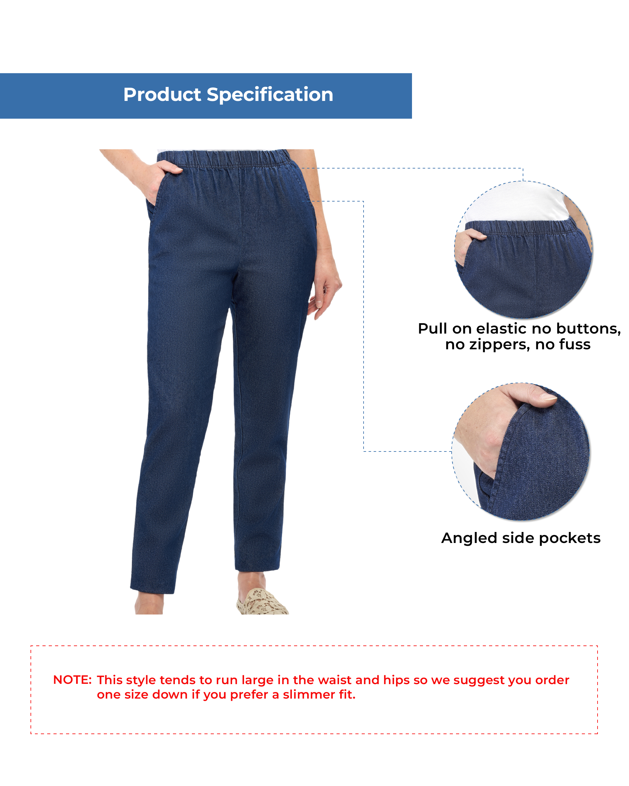 Women’s Elastic Waist Pull-On Jeans – Soft, Comfortable & Flattering Fit