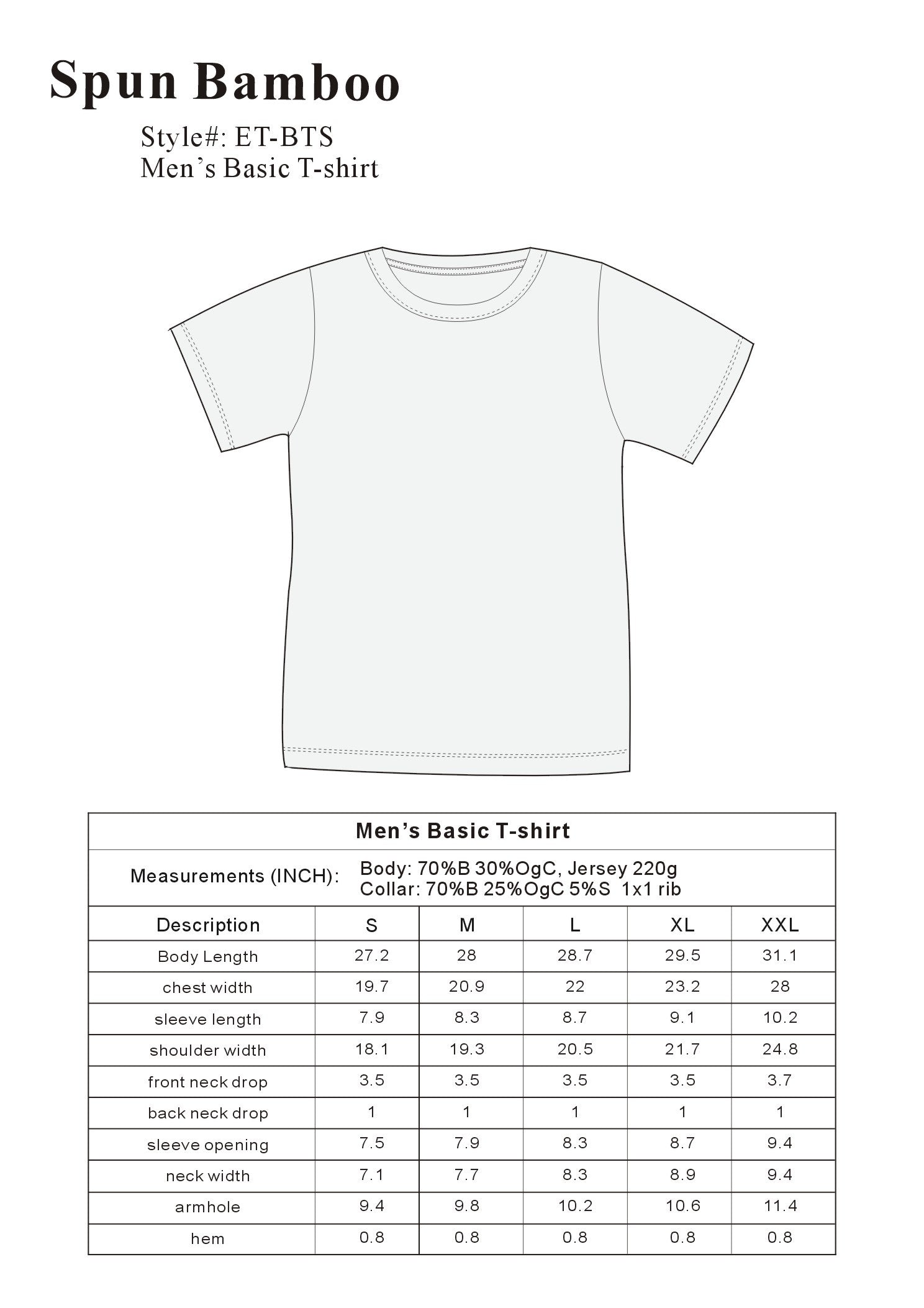Original Spun Bamboo Herren Rundhals-T-Shirt – 70 % Bambus, 30 % Bio-Baumwolle | Ultraweich