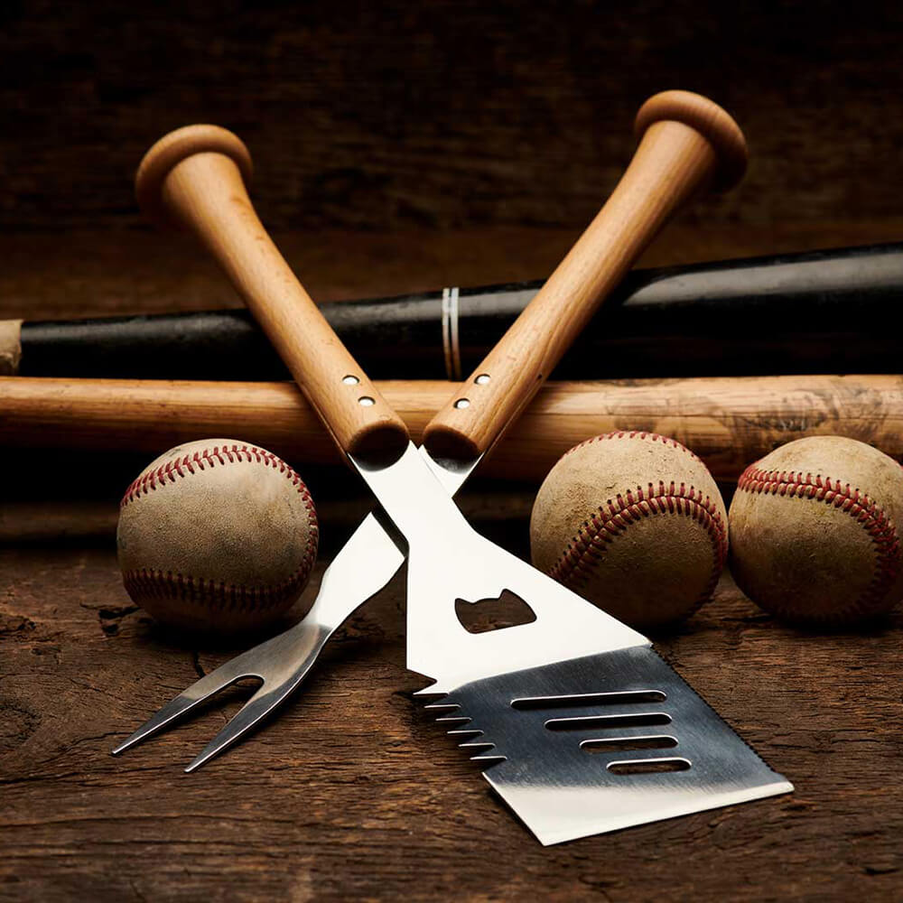 Baseball BBQ Turn Two Combo Set – Bat Handle Spatula & Fork Grill Tools