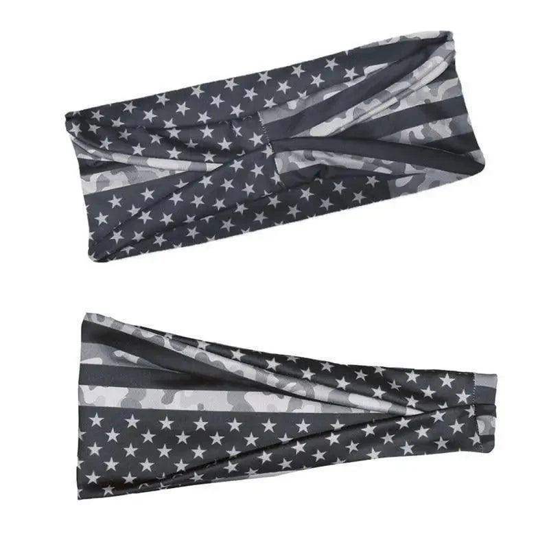 Two headbands with American flag pattern on a white background