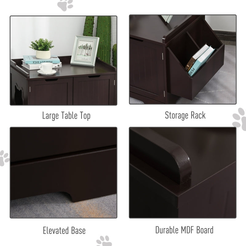 Wooden Cat Litter Box Enclosure with Nightstand & Side Storage Rack