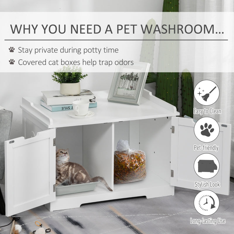 Wooden Cat Litter Box Enclosure with Nightstand & Side Storage Rack