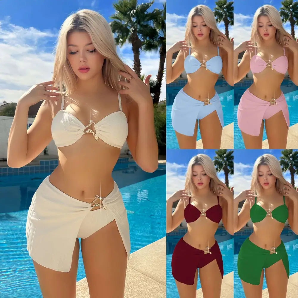 Star Bow Bikini Three-Piece Swimsuit – Bra, Shorts & Skirt Set
