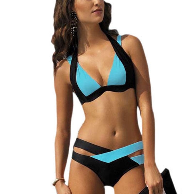 STEVVEX Leopard Print High Waist Bikini Set – Padded Push-Up, Tummy Control
