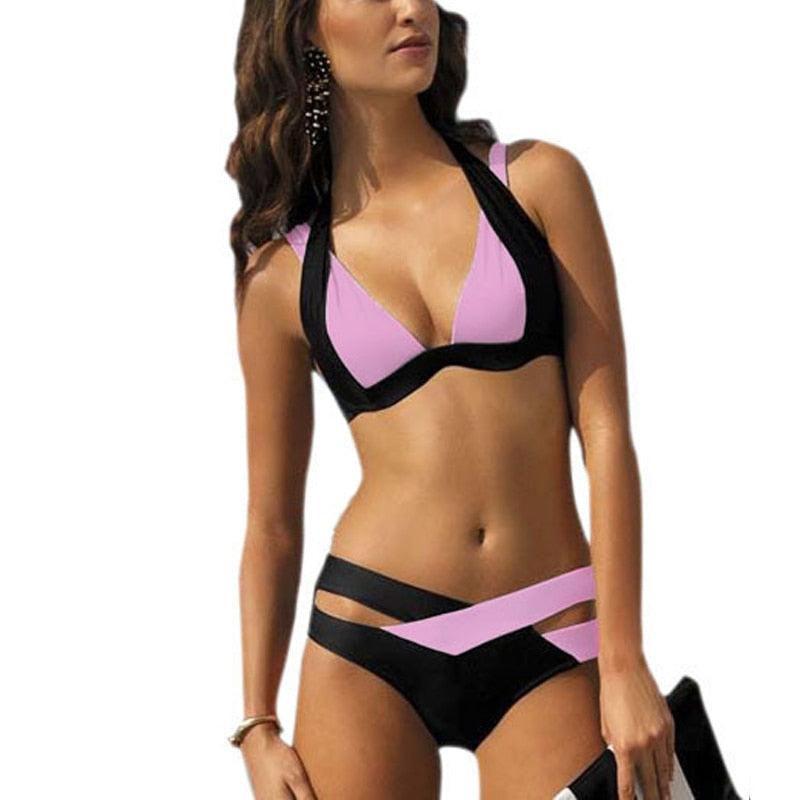 STEVVEX Leopard Print High Waist Bikini Set – Padded Push-Up, Tummy Control