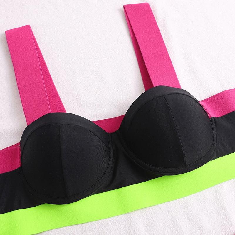 Women's Neon Patchwork Push-Up Bikini Set | 2-Piece Cutout Swimsuit | STEVVEX Fashion
