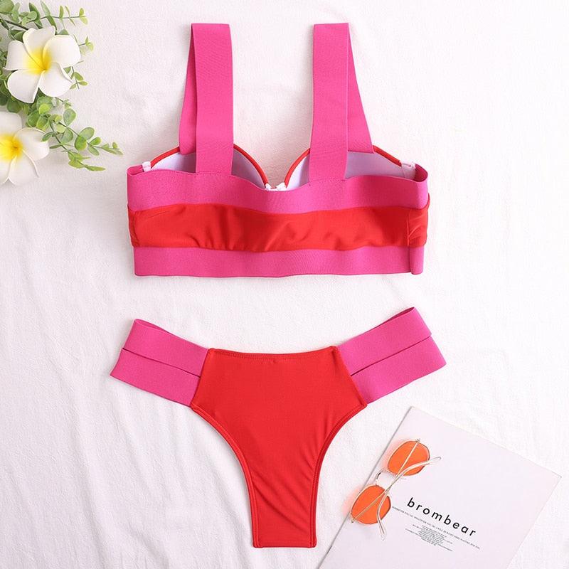 Women's Neon Patchwork Push-Up Bikini Set | 2-Piece Cutout Swimsuit | STEVVEX Fashion